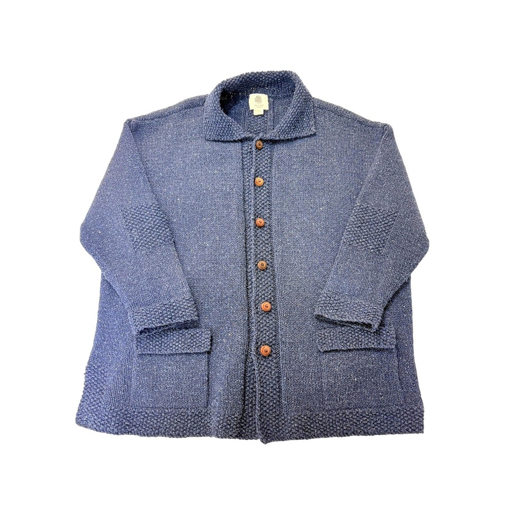 Amano Blue Ramie Hemp Blend Button Up Chunky Knit Cardigan Sweater Oversized M/L